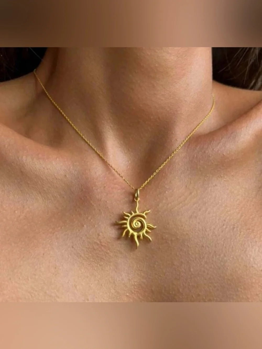 Gold Sun Spiral Pendant Necklace